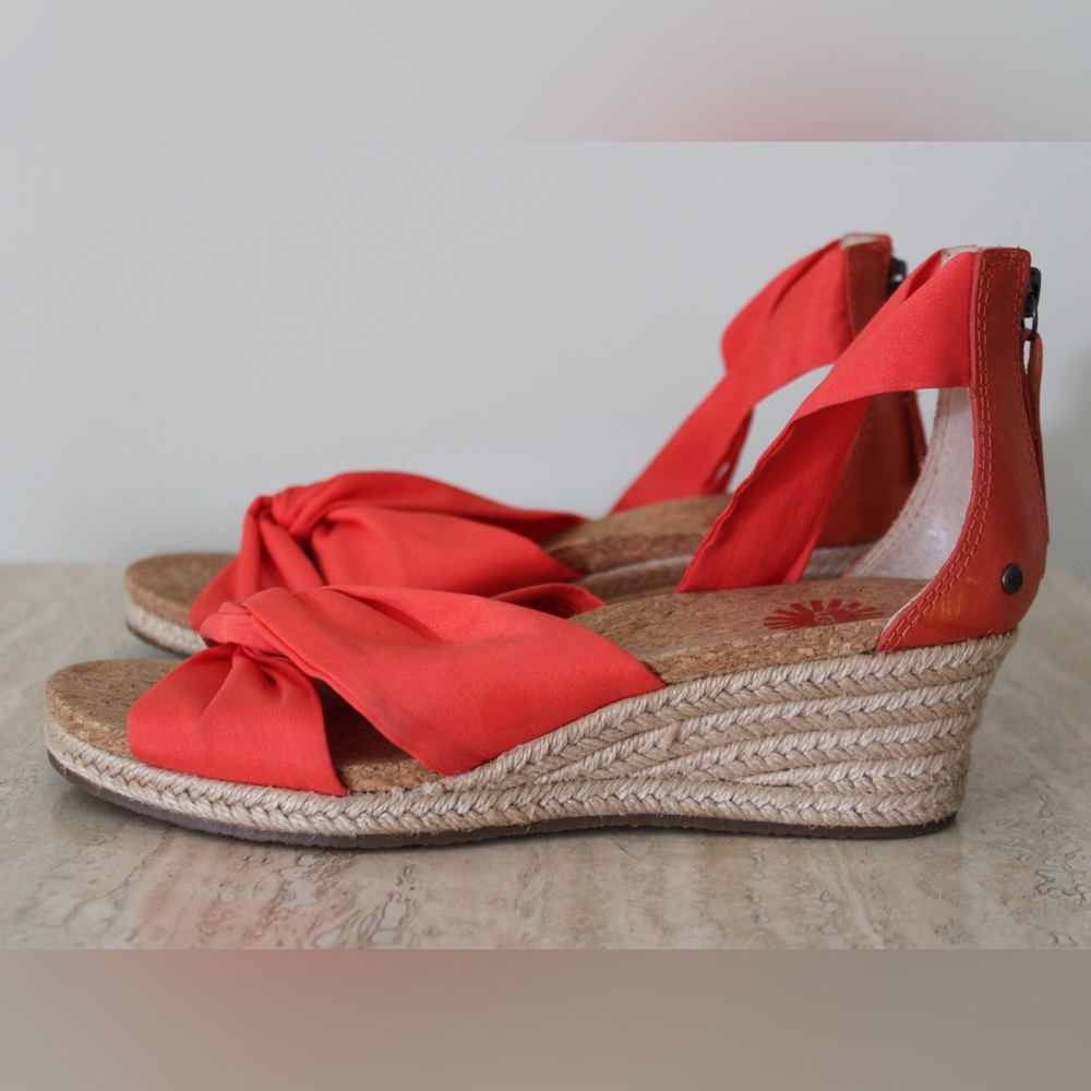 UGG Orange Espadrille Wedges Size 8 - Picture 2 of 9